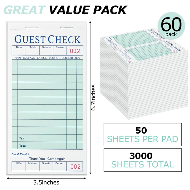 Alt view image 2 of 7 - 60 Pack Server Books, Guest Check Books for Servers, Green