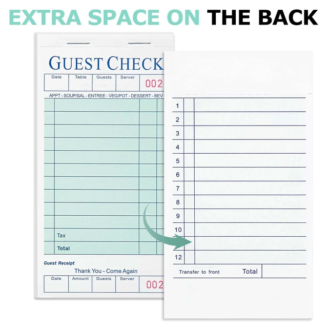 Alt view image 4 of 7 - 60 Pack Server Books, Guest Check Books for Servers, Green