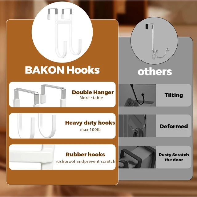 Alt view image 7 of 7 - Over-the-Door Hooks, 4 Pack Heavy Duty Anti-Scratch Rubber Door Hangers for Hanging Coat, Towel, Bag and Key, Fit 1-3/8" Interior Doors, Perfect for Bathroom Bedroom and Kitchen, White