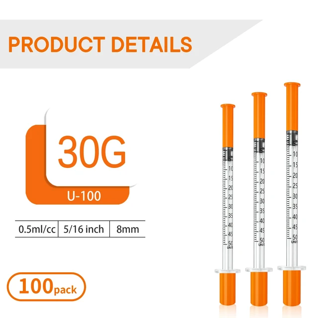 Alt view image 3 of 4 - jeringas con agujas para inyectar, 0.5mL 30G 5/16" (8mm), Individually Wrapped, 100 Pack