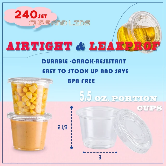 Alt view image 3 of 7 - Portion Cups With Lids, 240 Sets - 5.5 oz Airtight, Stackable Souffle Cups, Salad Dressing & Sauce Containers for Lunch, Party, Trips