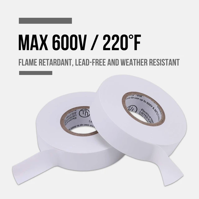 Alt view image 4 of 7 - 20-Pack White Electrical Tape Waterproof, 3/4 in x 66ft, Industrial Grade UL/CSA Listed High Temp Electrical Tape Electric Super Vinyl