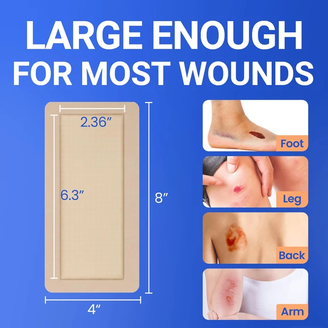 Alt view image 2 of 6 - Large Waterproof Bandages 4x8 Silicone Foam Dressing Sensitive Skin, 10 PCS Wound Dressing, Adhesive Cohesive Pad with Border, First Aid, Post-Surgical, Burn & Pressure Care, Scar Care
