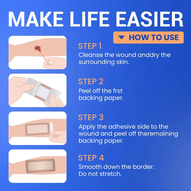 Alt view image 6 of 6 - Large Waterproof Bandages 4x8 Silicone Foam Dressing Sensitive Skin, 10 PCS Wound Dressing, Adhesive Cohesive Pad with Border, First Aid, Post-Surgical, Burn & Pressure Care, Scar Care