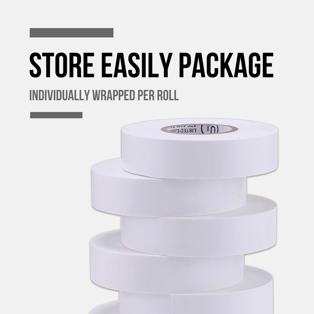 Alt view image 7 of 7 - 20-Pack White Electrical Tape Waterproof, 3/4 in x 66ft, Industrial Grade UL/CSA Listed High Temp Electrical Tape Electric Super Vinyl