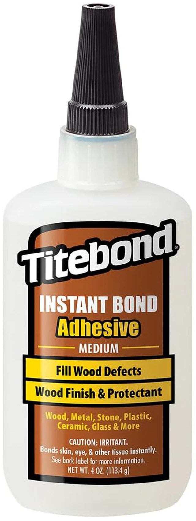 Main image of Instant Bond Medium CA Super Glue Ethyl Cyanoacrylate Adhesive Filling Knots & Voids, 57 Second Set 4 Oz. 6212