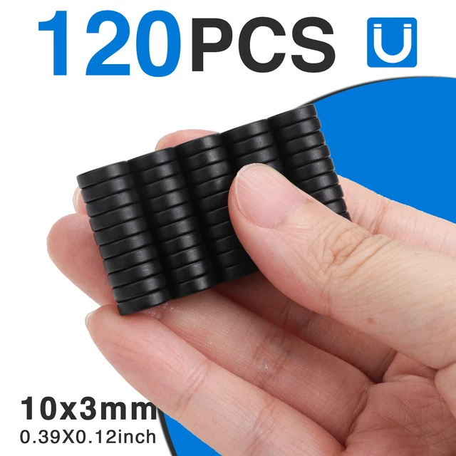 Alt view image 4 of 7 - Small Magnets, 120Pcs Round Rare Earth Magnet, 10x3mm Black Tiny Strong Fridge Magnets for Whiteboard, Refrigerator, DIY, Kitchen, Office
