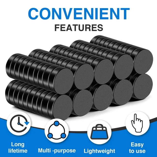 Alt view image 7 of 7 - Small Magnets, 120Pcs Round Rare Earth Magnet, 10x3mm Black Tiny Strong Fridge Magnets for Whiteboard, Refrigerator, DIY, Kitchen, Office