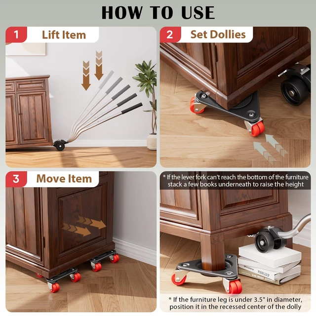 Alt view image 5 of 6 - Heavy Duty Furniture Movers with Wheels & Lifter (6 Dual Wheels) All-New Upgraded Carbon Steel Panels & Dual-Wheeled Casters Dolly Kit Heavy Duty Furniture Movers, Supports up to 1320 lbs