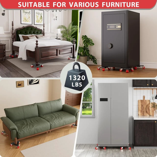 Alt view image 6 of 6 - Heavy Duty Furniture Movers with Wheels & Lifter (6 Dual Wheels) All-New Upgraded Carbon Steel Panels & Dual-Wheeled Casters Dolly Kit Heavy Duty Furniture Movers, Supports up to 1320 lbs