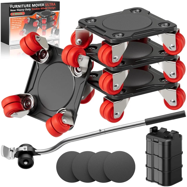 Main image of Heavy Duty Furniture Movers with Wheels & Lifter (8 Dual Wheels) All-New Upgraded Carbon Steel Panels & Dual-Wheeled Casters Dolly Kit Heavy Duty Furniture Movers, Supports up to 1650 lbs