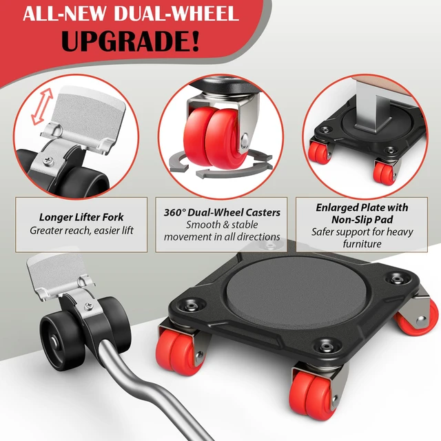 Alt view image 2 of 6 - Heavy Duty Furniture Movers with Wheels & Lifter (8 Dual Wheels) All-New Upgraded Carbon Steel Panels & Dual-Wheeled Casters Dolly Kit Heavy Duty Furniture Movers, Supports up to 1650 lbs