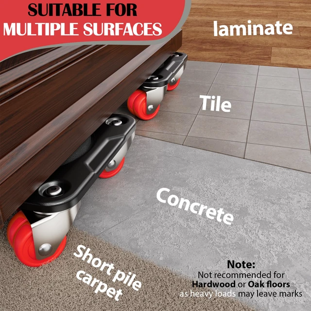 Alt view image 4 of 6 - Heavy Duty Furniture Movers with Wheels & Lifter (8 Dual Wheels) All-New Upgraded Carbon Steel Panels & Dual-Wheeled Casters Dolly Kit Heavy Duty Furniture Movers, Supports up to 1650 lbs