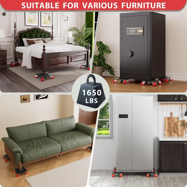 Alt view image 6 of 6 - Heavy Duty Furniture Movers with Wheels & Lifter (8 Dual Wheels) All-New Upgraded Carbon Steel Panels & Dual-Wheeled Casters Dolly Kit Heavy Duty Furniture Movers, Supports up to 1650 lbs