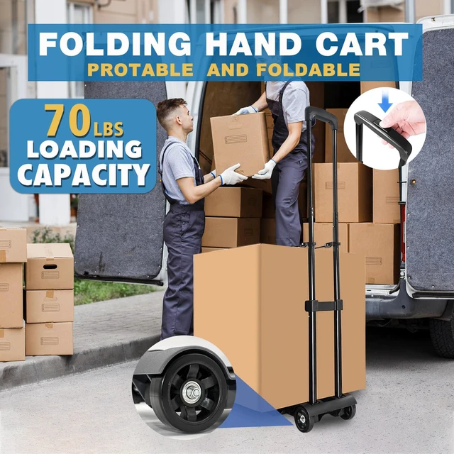 Alt view image 2 of 7 - Folding Hand Truck Dolly Cart, Folding Cart Small Dolly with Wheels, Lightweight Utility Dolly Expandable Baseplate Small Backpack Portable Luggage Cart for Airport Travel