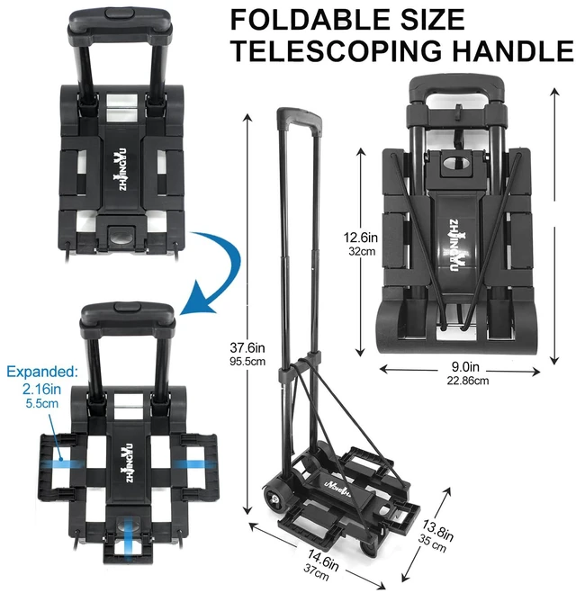 Alt view image 3 of 7 - Folding Hand Truck Dolly Cart, Folding Cart Small Dolly with Wheels, Lightweight Utility Dolly Expandable Baseplate Small Backpack Portable Luggage Cart for Airport Travel