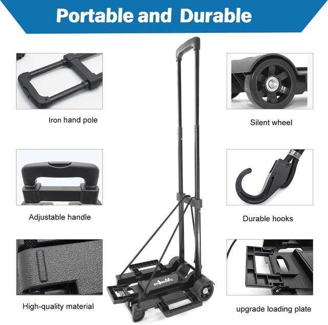 Alt view image 4 of 7 - Folding Hand Truck Dolly Cart, Folding Cart Small Dolly with Wheels, Lightweight Utility Dolly Expandable Baseplate Small Backpack Portable Luggage Cart for Airport Travel