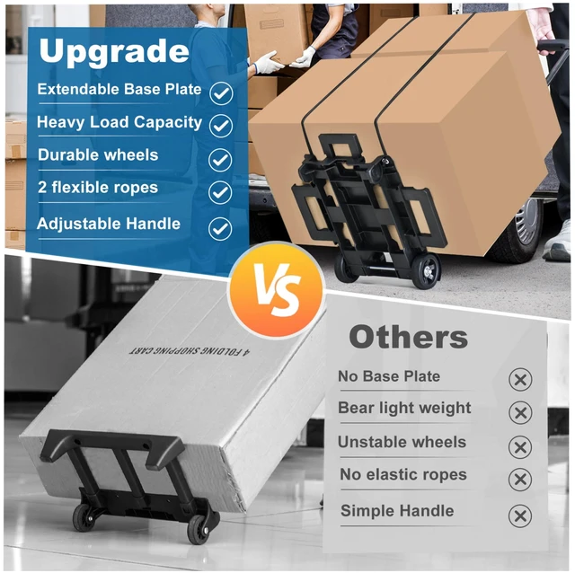 Alt view image 5 of 7 - Folding Hand Truck Dolly Cart, Folding Cart Small Dolly with Wheels, Lightweight Utility Dolly Expandable Baseplate Small Backpack Portable Luggage Cart for Airport Travel