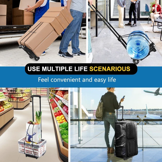 Alt view image 6 of 7 - Folding Hand Truck Dolly Cart, Folding Cart Small Dolly with Wheels, Lightweight Utility Dolly Expandable Baseplate Small Backpack Portable Luggage Cart for Airport Travel