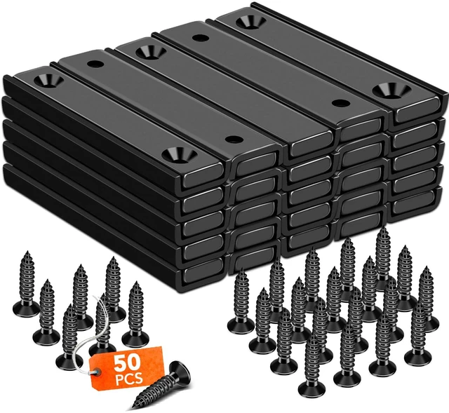 Main image of Neodymium Rectangular Magnets 80Lbs, 60 x 13.5 x 5mm Strong Black Bar Magnets with Countersunk Hole and Steel Capsule, Heavy Duty Industrial Rare Earth Magnets with Screw for Mounting, 25 Pack