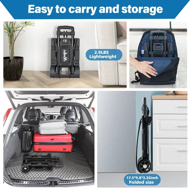 Alt view image 7 of 7 - Folding Hand Truck Dolly Cart, Folding Cart Small Dolly with Wheels, Lightweight Utility Dolly Expandable Baseplate Small Backpack Portable Luggage Cart for Airport Travel