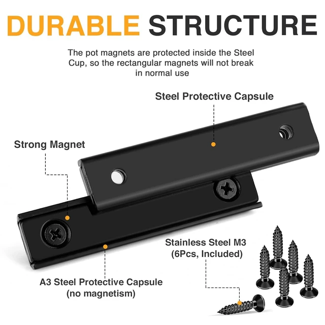 Alt view image 3 of 7 - Neodymium Rectangular Magnets 80Lbs, 60 x 13.5 x 5mm Strong Black Bar Magnets with Countersunk Hole and Steel Capsule, Heavy Duty Industrial Rare Earth Magnets with Screw for Mounting, 25 Pack