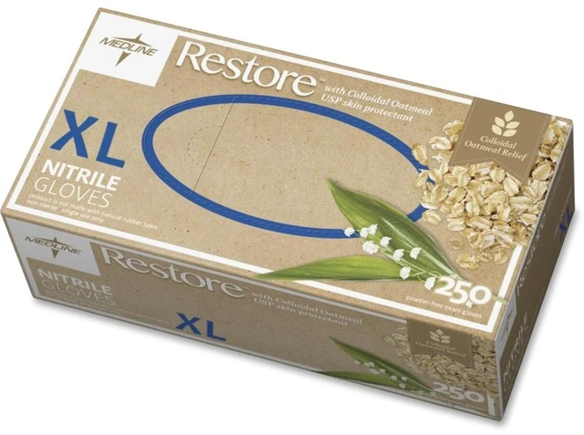 Main image of Restore Nitrile Exam Gloves, 230 Count, X-Large, Powder Free, Disposable, Colloidal Oatmeal to Soothe Hands, Strong, Tear Resistant for Medical Tasks, Household Chores and More