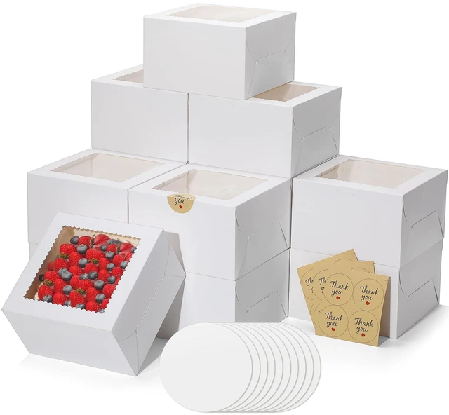Main image of 24Pack 8 inch Small Cake Boxes with Cake Board and Stickers Mini White Bento Cake Box for Small Cakes, Cookies, Birthday, Party, Wedding, Mother's Day, Christmas8x8x5 inch