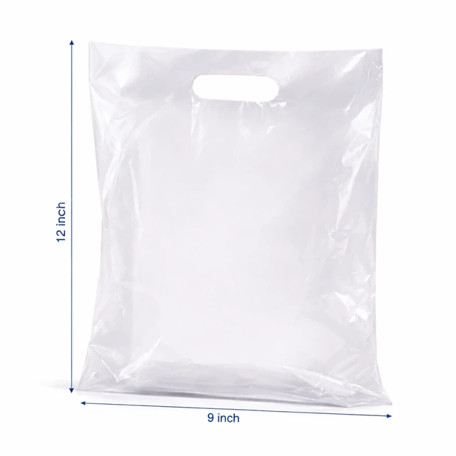 Alt view image 2 of 7 - Clear Plastic Merchandise Bags, 500 Pack, 9x12 Handles, 1.25Mil Thick, Glossy Retail Shopping, Small Business Boutique, Gift Bags, Clothing, Trade Show