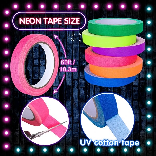 Alt view image 2 of 7 - 6 Colors Neon Gaffer Cloth Tape, Fluorescent UV Blacklight Tape for UV Party (0.6 inch x 60 feet)