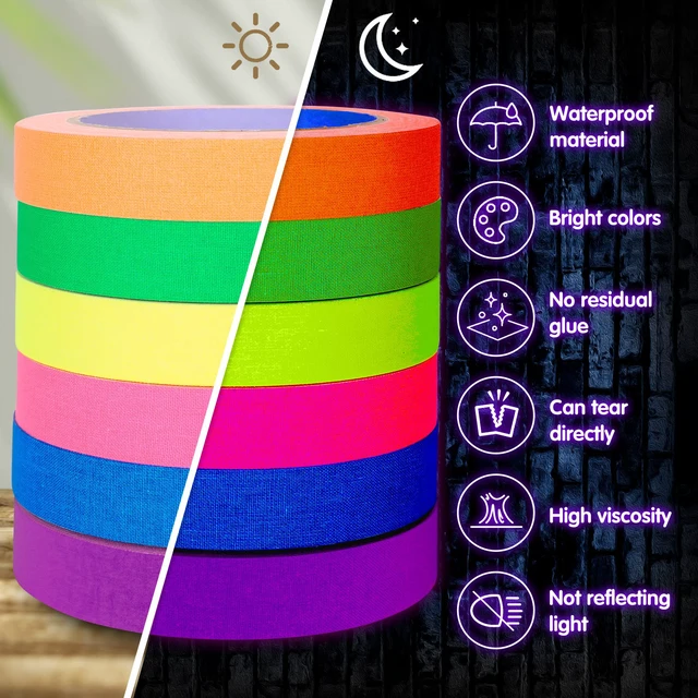Alt view image 3 of 7 - 6 Colors Neon Gaffer Cloth Tape, Fluorescent UV Blacklight Tape for UV Party (0.6 inch x 60 feet)