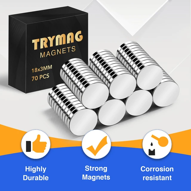 Alt view image 4 of 6 - 70Pcs Strong Rare Earth Magnets, 18x3mm Round Fridge Neodymium Magnets, Powerful for Fridge, DIY, Building, Scientific, Craft, and Office