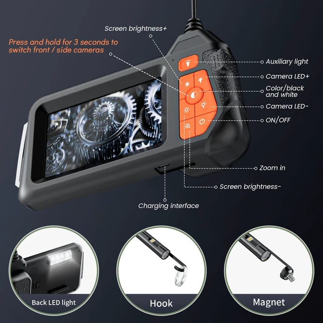 Alt view image 5 of 7 - Endoscope Camera with Light: 4.3" 1080P HD Dual-Lens Inspection Borescope Camera for Sewer - 16.4ft Waterproof Industrial Endoscope - Flexible Snake Bore Scope for Plumbing Automotive