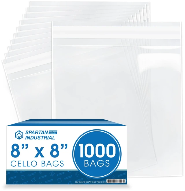 Main image of 8" X 8" Self-Sealing Cellophane Bags (1000 Count) Clear Resealable Cello Bags for Art Prints, Greeting Cards, Photos, Stickers, and Crafts