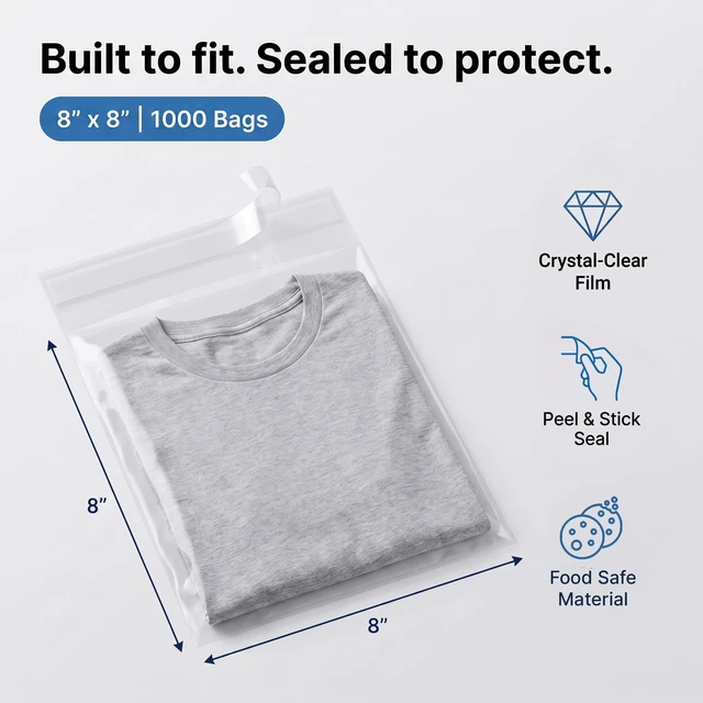 Alt view image 2 of 7 - 8" X 8" Self-Sealing Cellophane Bags (1000 Count) Clear Resealable Cello Bags for Art Prints, Greeting Cards, Photos, Stickers, and Crafts