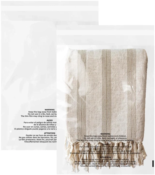 Main image of 1000 Count 9x12 Inch Self Seal Clear Poly Bags with Suffocation Warning for Packaging Clothing, T Shirts, Decorative Wrappers and More with Permanent Adhesive(1.5mil)