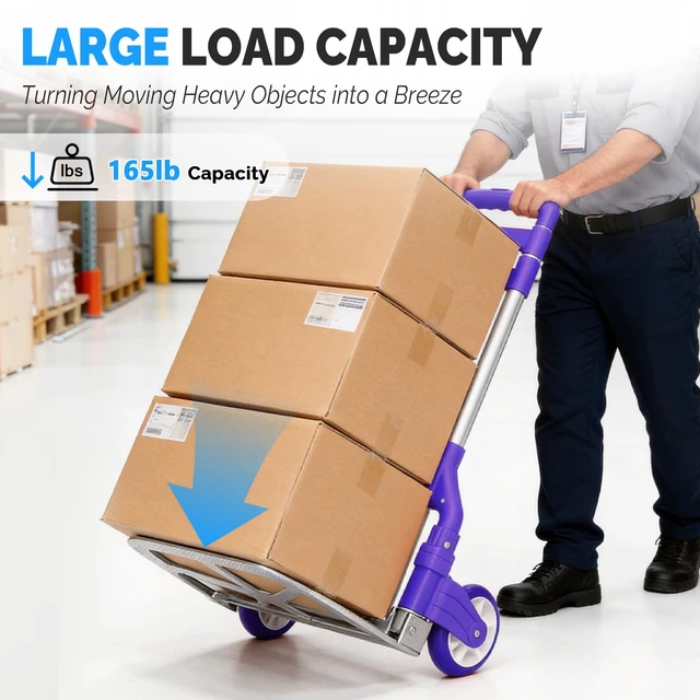 Alt view image 2 of 7 - Folding Hand Truck Aluminum Portable Folding Hand Cart 155lbs Capacity Handy Dolly Cart Ideal for Home, Auto, Office,Travel Use,Purple