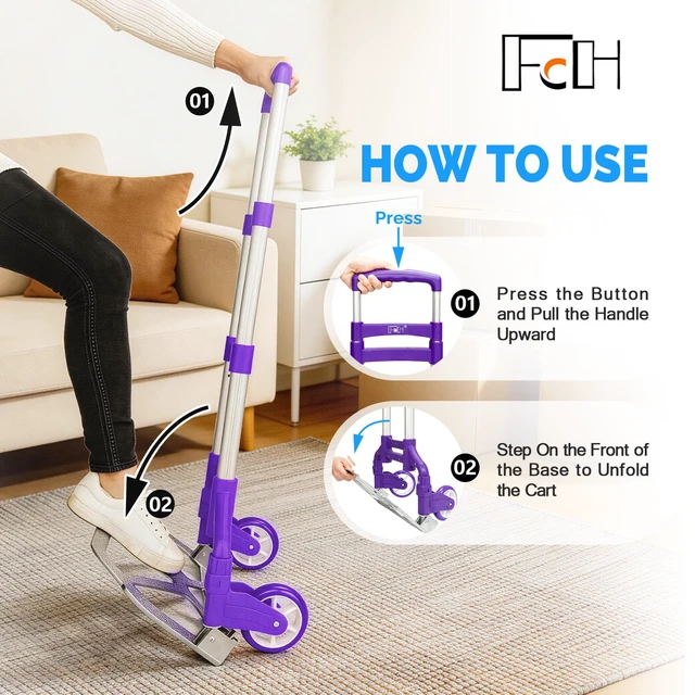 Alt view image 4 of 7 - Folding Hand Truck Aluminum Portable Folding Hand Cart 155lbs Capacity Handy Dolly Cart Ideal for Home, Auto, Office,Travel Use,Purple