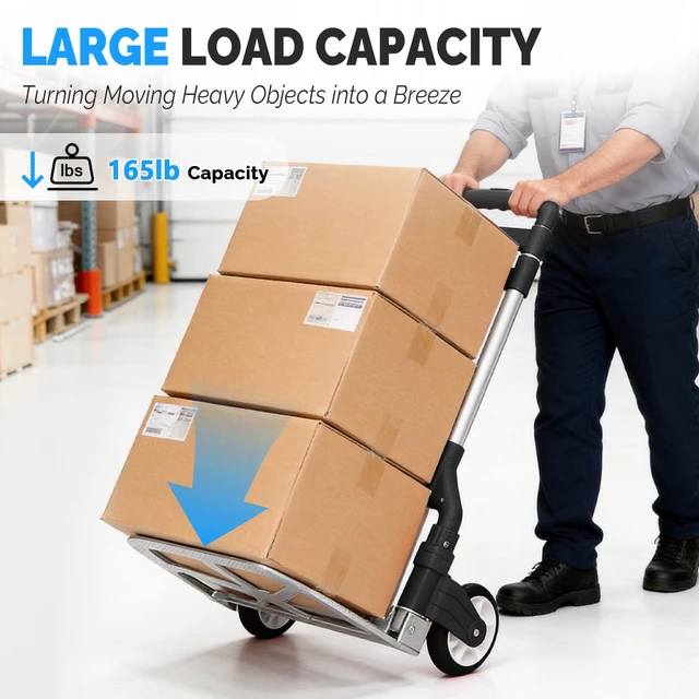 Alt view image 2 of 7 - Folding Hand Truck Aluminum Portable Folding Hand Cart 165lbs Capacity Hand Cart and Dolly Ideal for Home, Auto, Office,Travel Use,Black