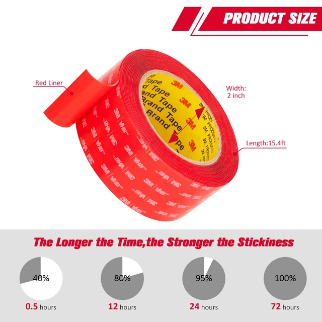 Alt view image 3 of 6 - 3M Heavy Duty Double Sided Tape 2''x15.4Ft 0.04in Thick Clear 4910 Adhesive Waterproof Mounting Tape Foam Tape for Car Home Office Decov