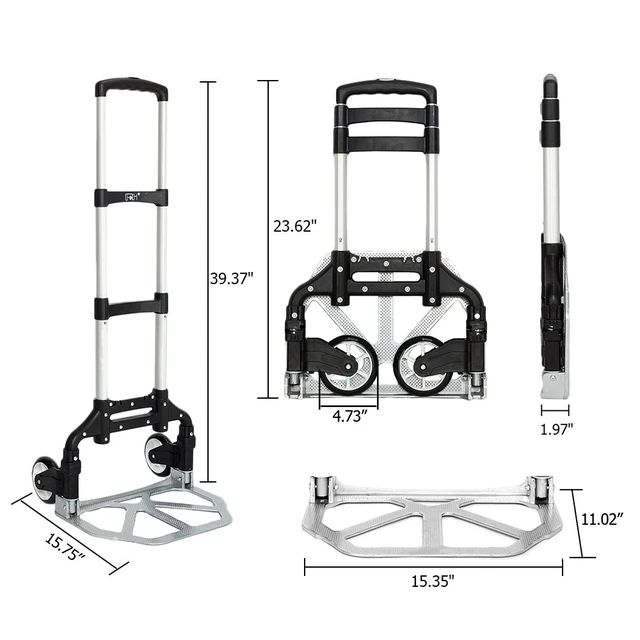 Alt view image 5 of 7 - Folding Hand Truck Aluminum Portable Folding Hand Cart 165lbs Capacity Hand Cart and Dolly Ideal for Home, Auto, Office,Travel Use,Black