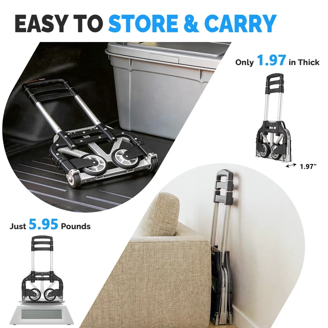 Alt view image 3 of 7 - Folding Hand Truck Aluminum Portable Folding Hand Cart 165lbs Capacity Hand Cart and Dolly Ideal for Home, Auto, Office,Travel Use,Black