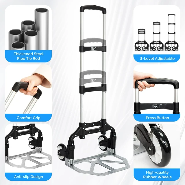 Alt view image 6 of 7 - Folding Hand Truck Aluminum Portable Folding Hand Cart 165lbs Capacity Hand Cart and Dolly Ideal for Home, Auto, Office,Travel Use,Black