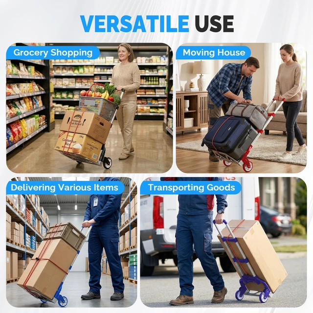 Alt view image 7 of 7 - Folding Hand Truck Aluminum Portable Folding Hand Cart 165lbs Capacity Hand Cart and Dolly Ideal for Home, Auto, Office,Travel Use,Black