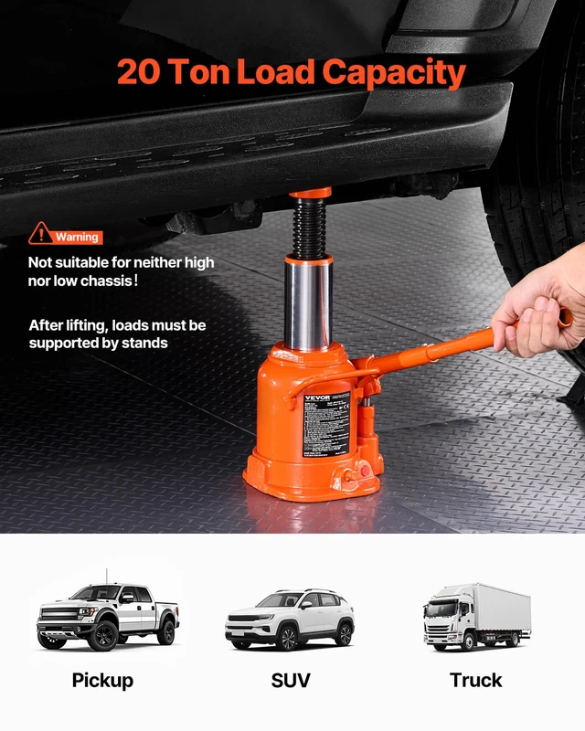 Alt view image 2 of 7 - Hydraulic Bottle Jack, 20 Ton/44092 lbs Low Profile Welded Bottle Jack with 6.69''-12.6'' Lifting Range & 3-Section Long Handle, for Car, Pickup, Truck, RV, Auto Repair, Industrial Engineering