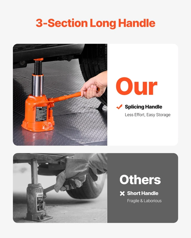 Alt view image 4 of 7 - Hydraulic Bottle Jack, 20 Ton/44092 lbs Low Profile Welded Bottle Jack with 6.69''-12.6'' Lifting Range & 3-Section Long Handle, for Car, Pickup, Truck, RV, Auto Repair, Industrial Engineering