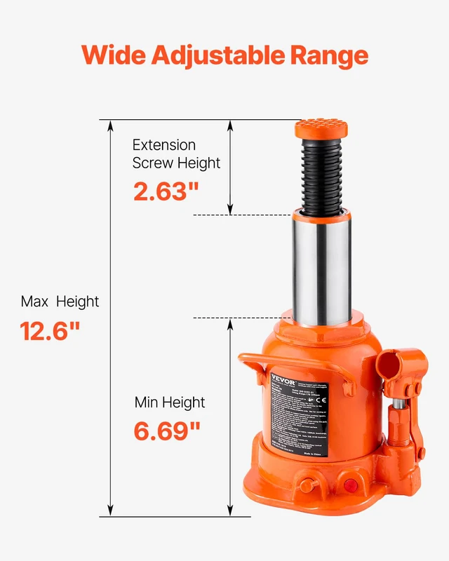 Alt view image 3 of 7 - Hydraulic Bottle Jack, 20 Ton/44092 lbs Low Profile Welded Bottle Jack with 6.69''-12.6'' Lifting Range & 3-Section Long Handle, for Car, Pickup, Truck, RV, Auto Repair, Industrial Engineering