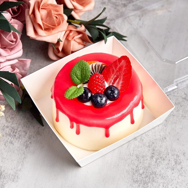 Alt view image 5 of 7 - 50 Pack 4 Inches Small Charcuterie Boxes with Clear Lids Paper Bakery Boxes, White Dessert Boxes, Disposable To Go Food Containers, For Cookie, Mini Cake, Chocolate Strawberry