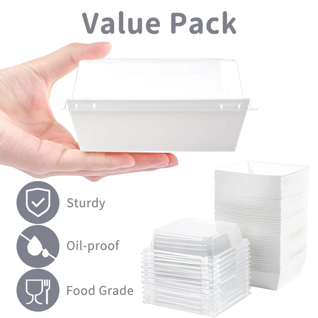 Alt view image 3 of 7 - 50 Pack 4 Inches Small Charcuterie Boxes with Clear Lids Paper Bakery Boxes, White Dessert Boxes, Disposable To Go Food Containers, For Cookie, Mini Cake, Chocolate Strawberry