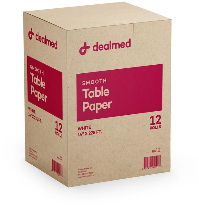 Main image of Table Paper Exam Cover - 14 in x 225 ft, Smooth White, 12 Rolls Tear Resistant, Disposable Barrier Cover, Quiet Non Crinkly, For Clinics, Studios, Offices, Crafts